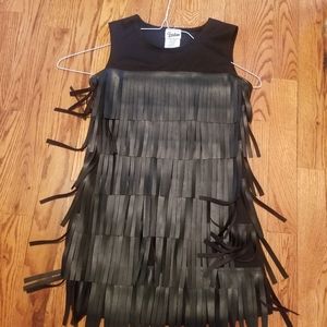 Girls faux black leather fringe shift dress size S